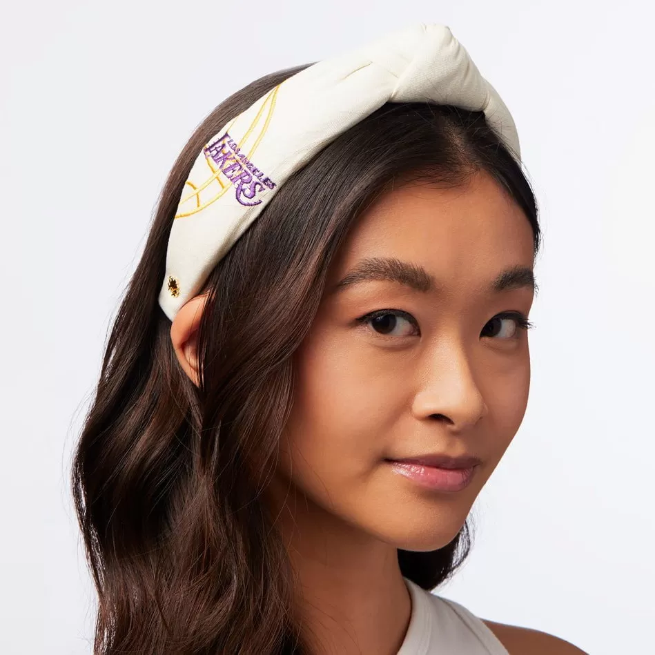 IVORY LA LAKERS EMBROIDERED KNOTTED HEADBAND