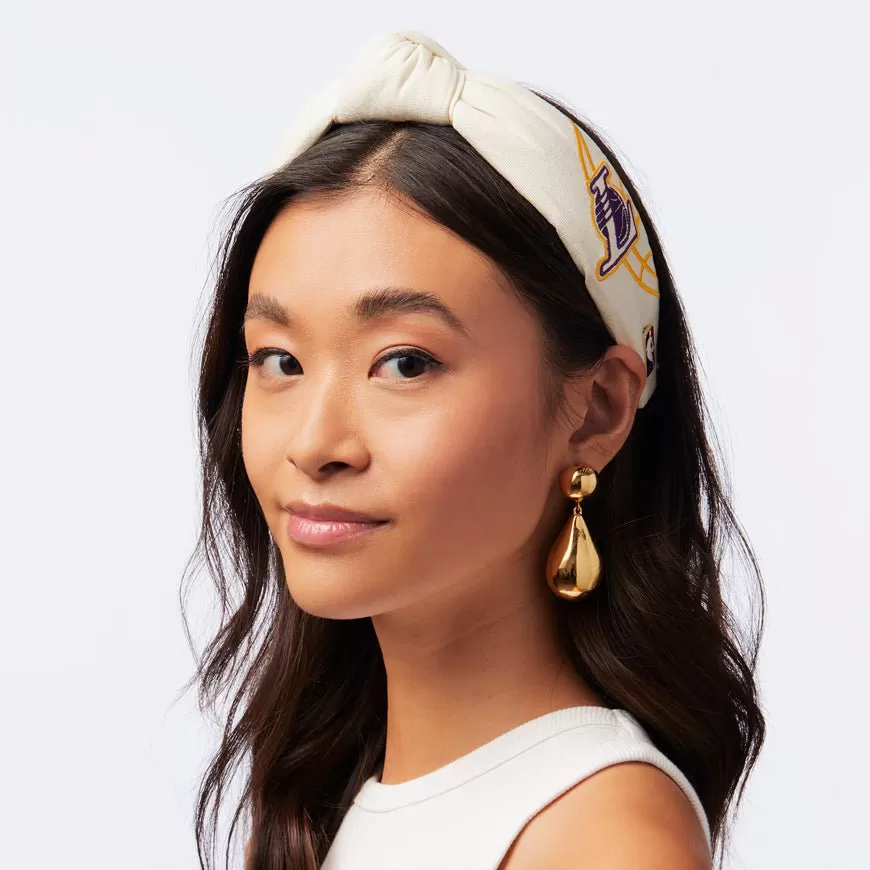 IVORY LA LAKERS EMBROIDERED KNOTTED HEADBAND