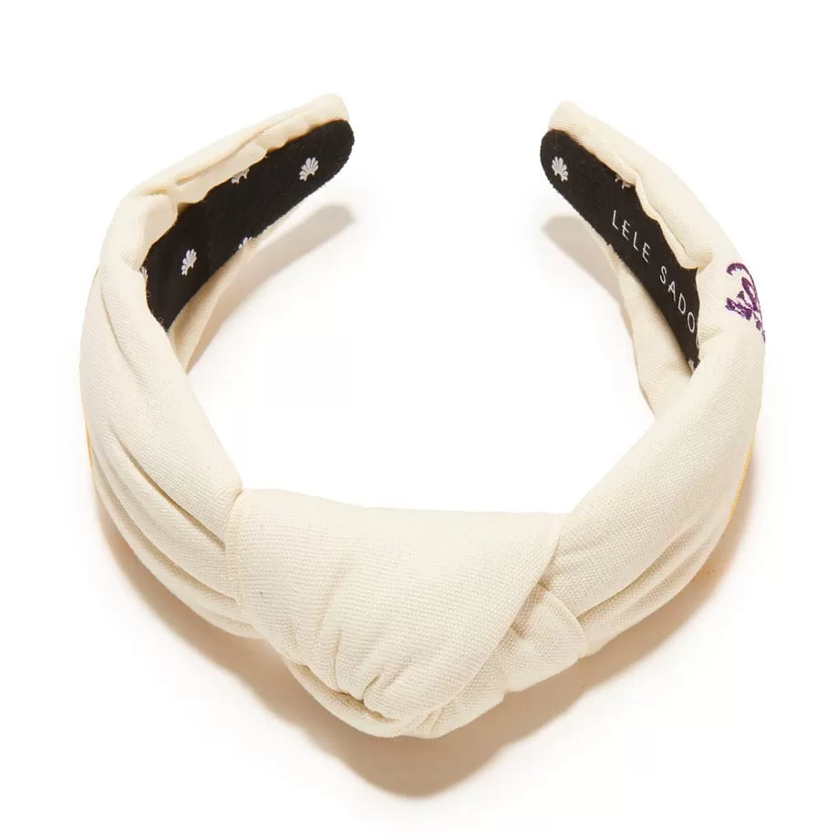 IVORY LA LAKERS EMBROIDERED KNOTTED HEADBAND