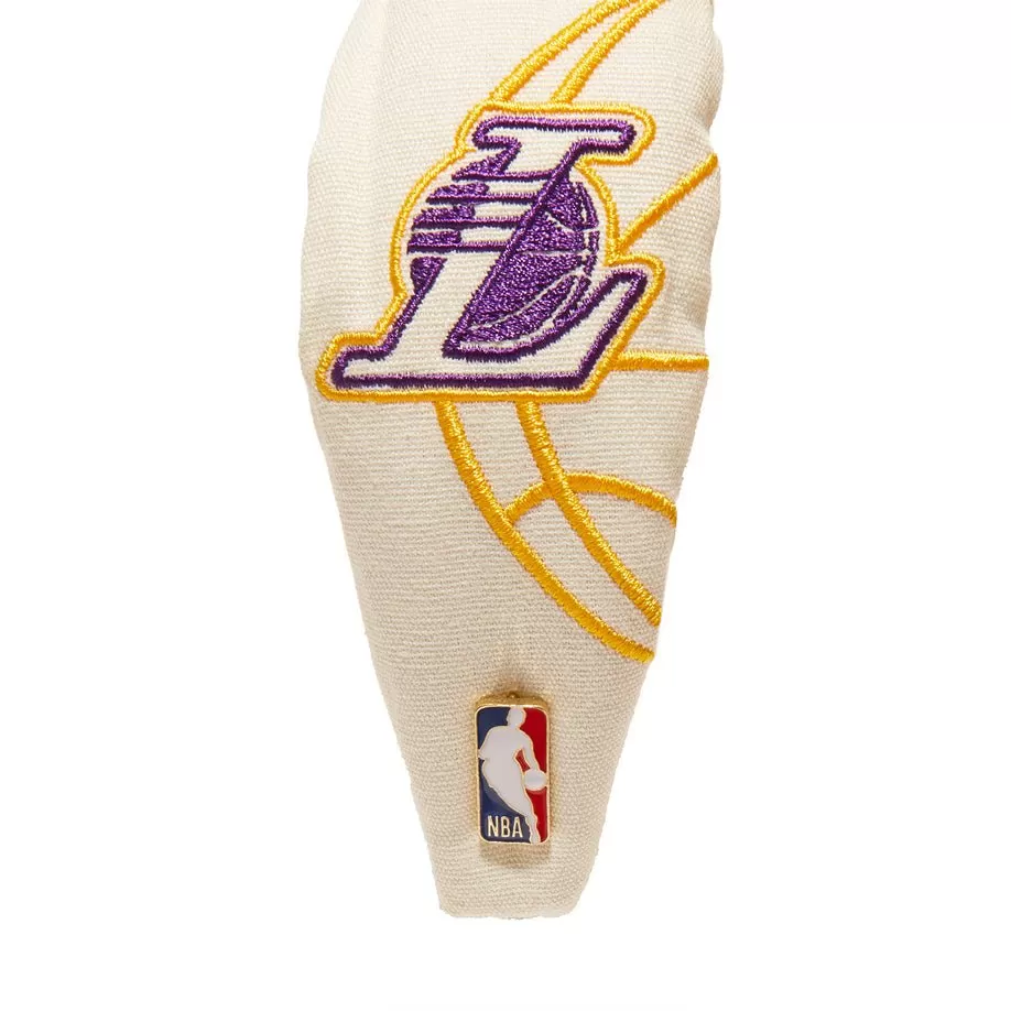 IVORY LA LAKERS EMBROIDERED KNOTTED HEADBAND