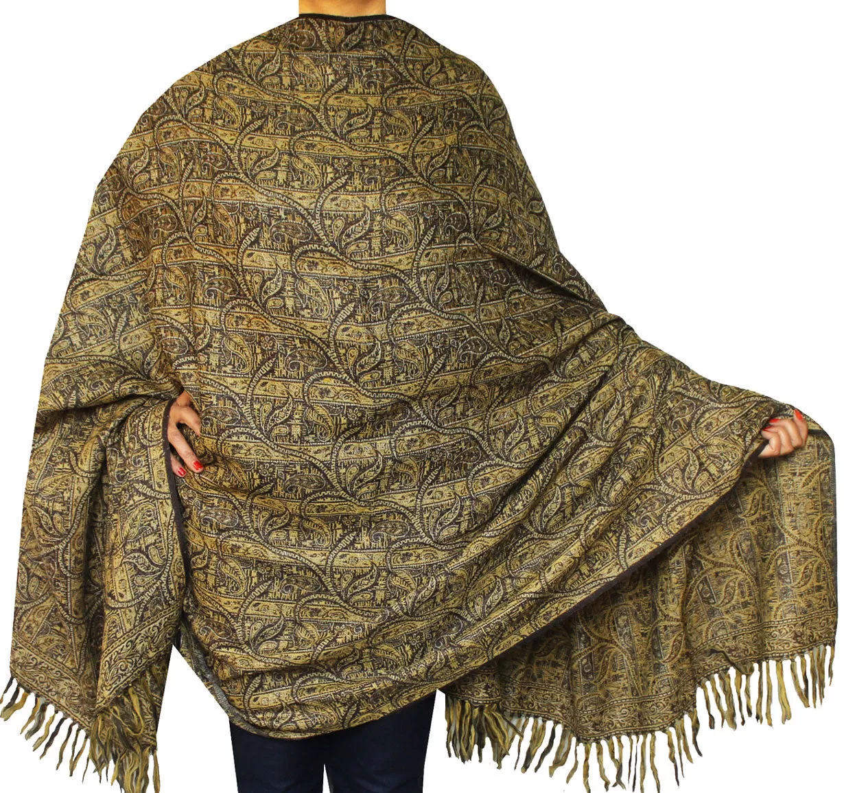 Jamawar Indian Scarves Wraps Womens Wool Shawl (82 x 42 inches)