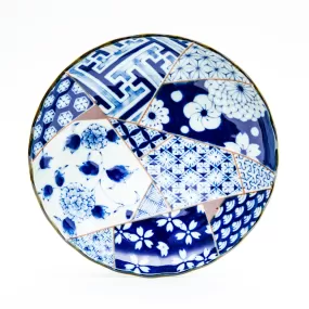 Japanese Ai-Yuzen Kikukata Flat Bowl