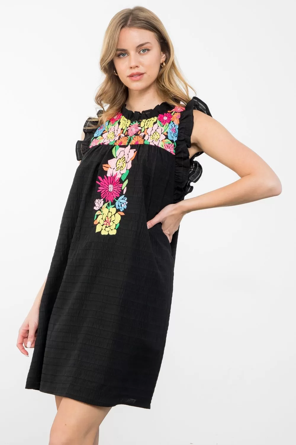 Joni Embroidered Detail Textured THML Dress