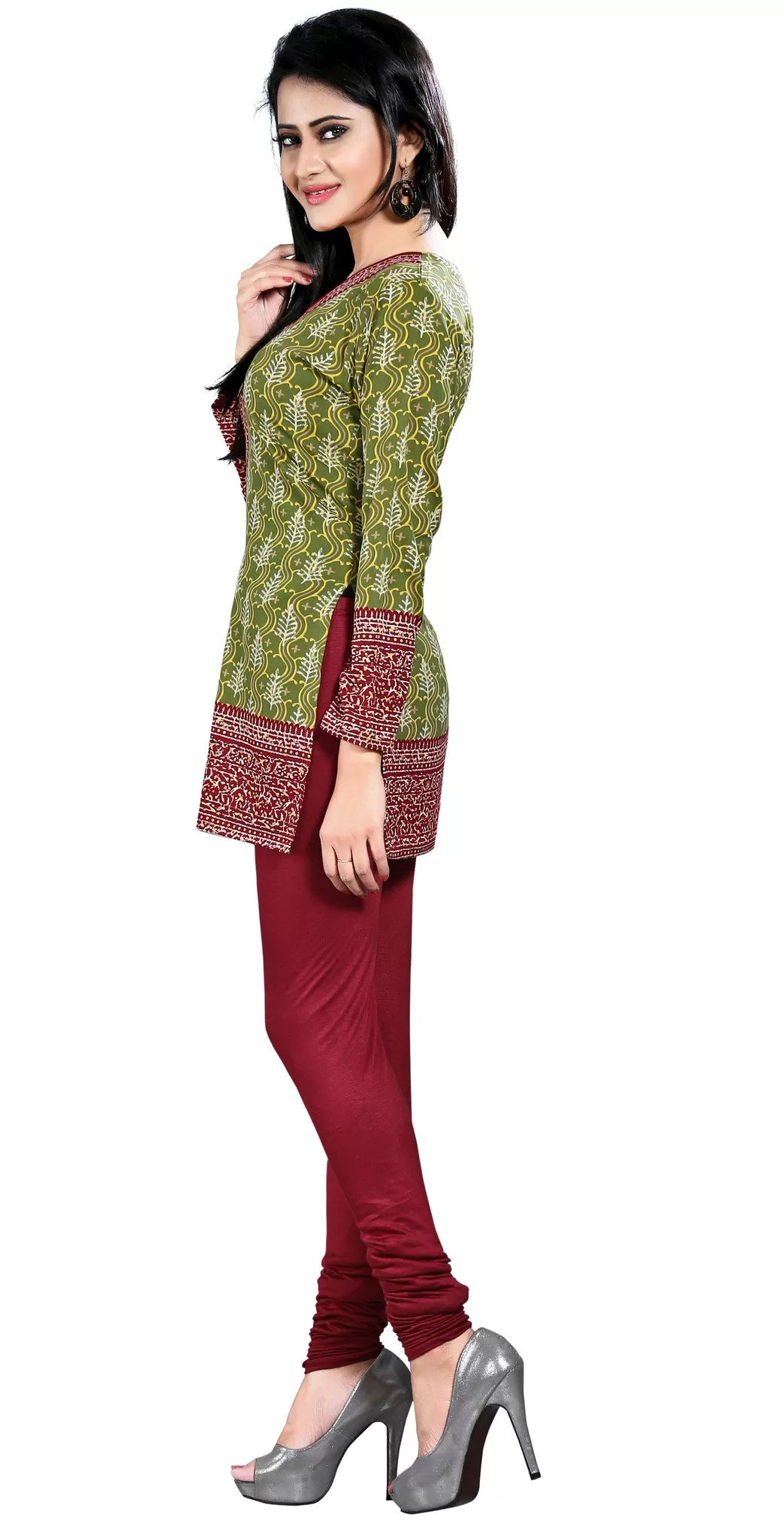 Kurti Top Long Tunic Womens Printed Blouse India Clothing (Green)