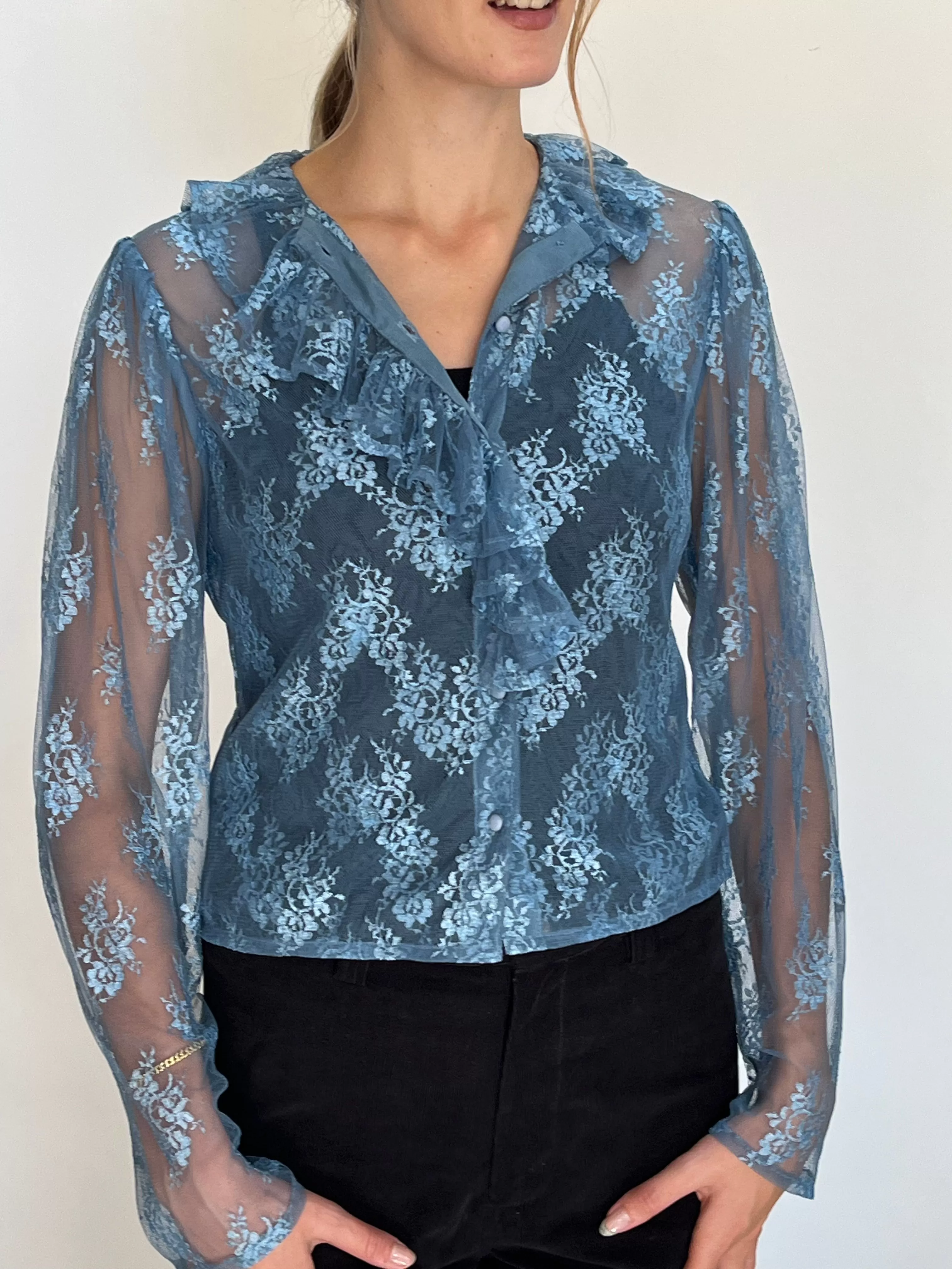 Lace Pierrot Blue Shirt