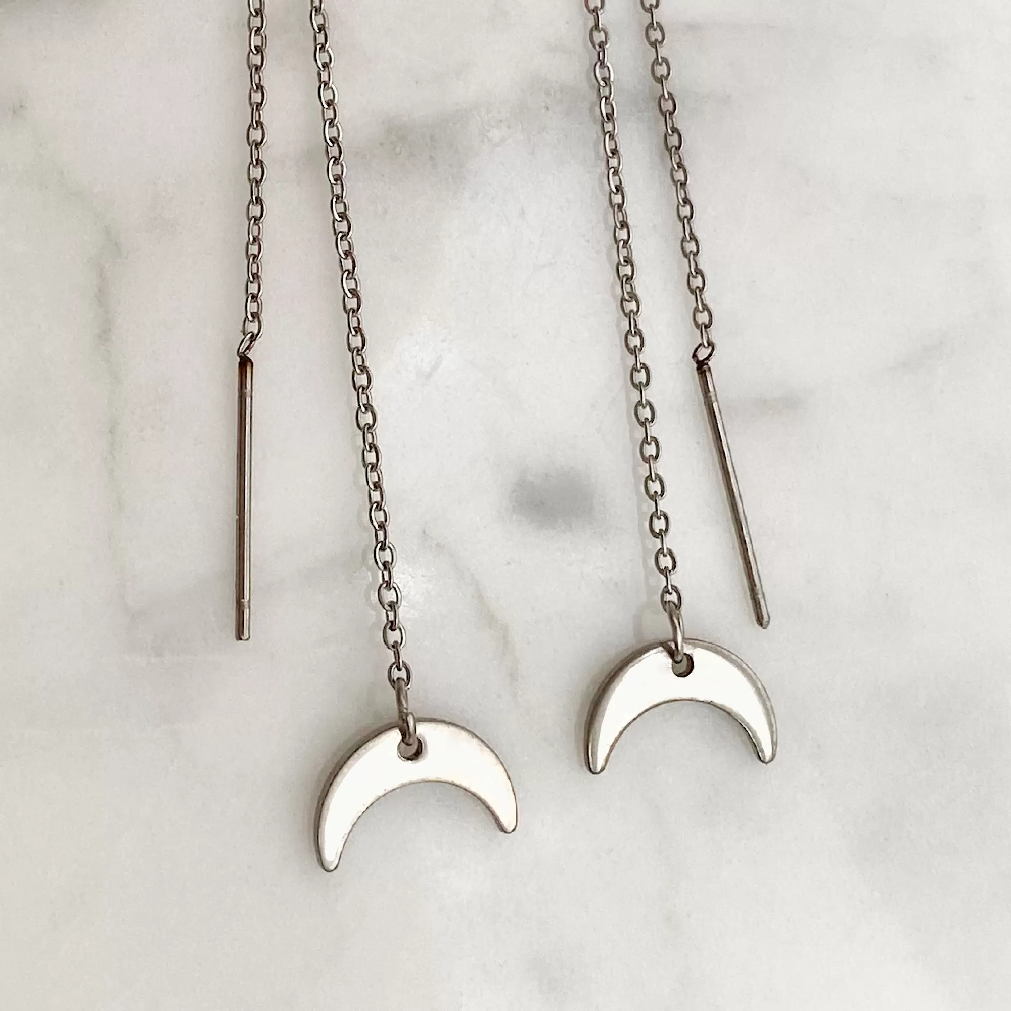 LANELLE silver half moon threader earrings