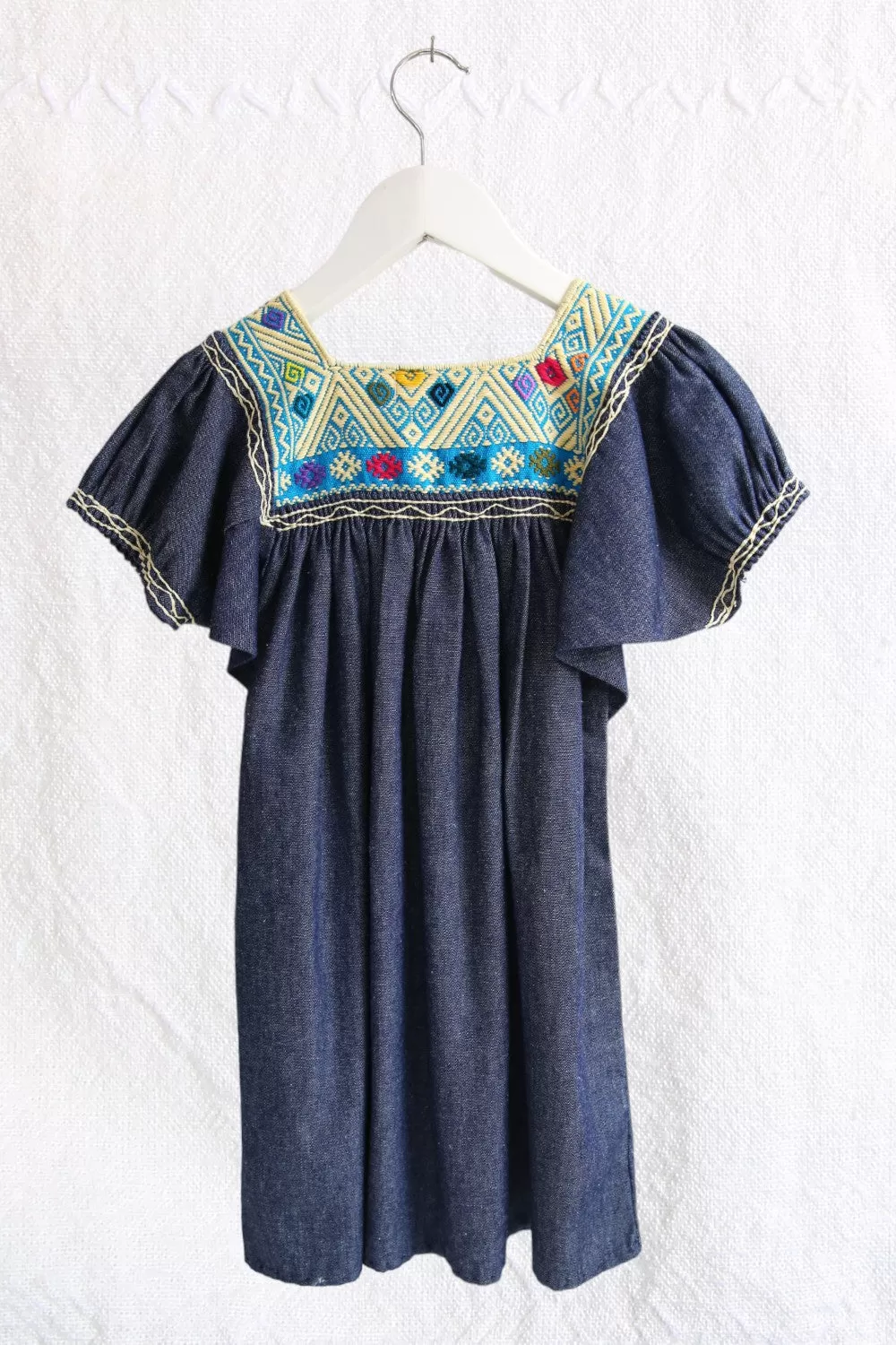 LAS NIAS KIDS MEXICAN EMBROIDERED DENIM DRESS