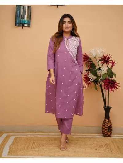 Lilac Cotton Kurti and Pant Set of 2