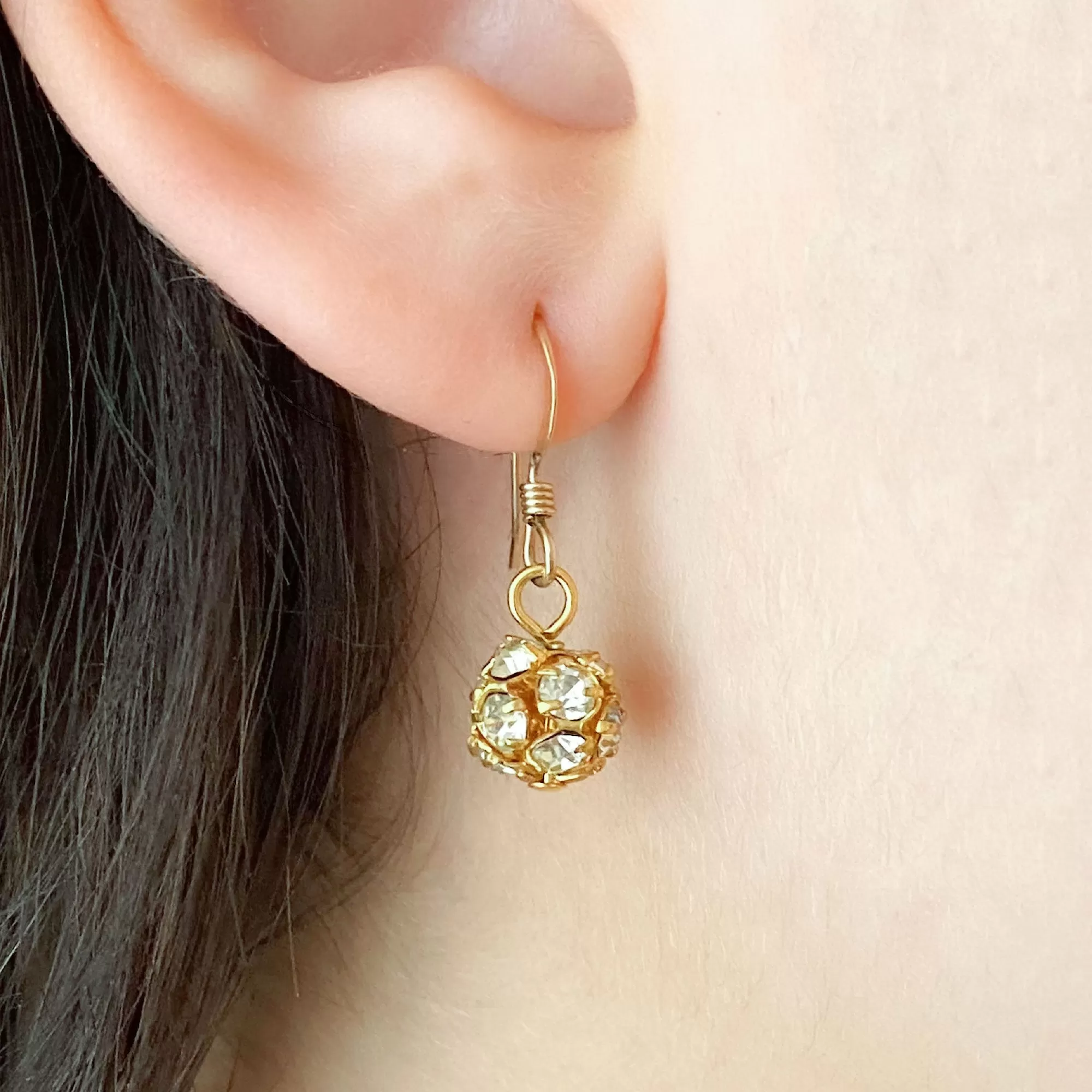 LOLA gold rhinestone ball earrings