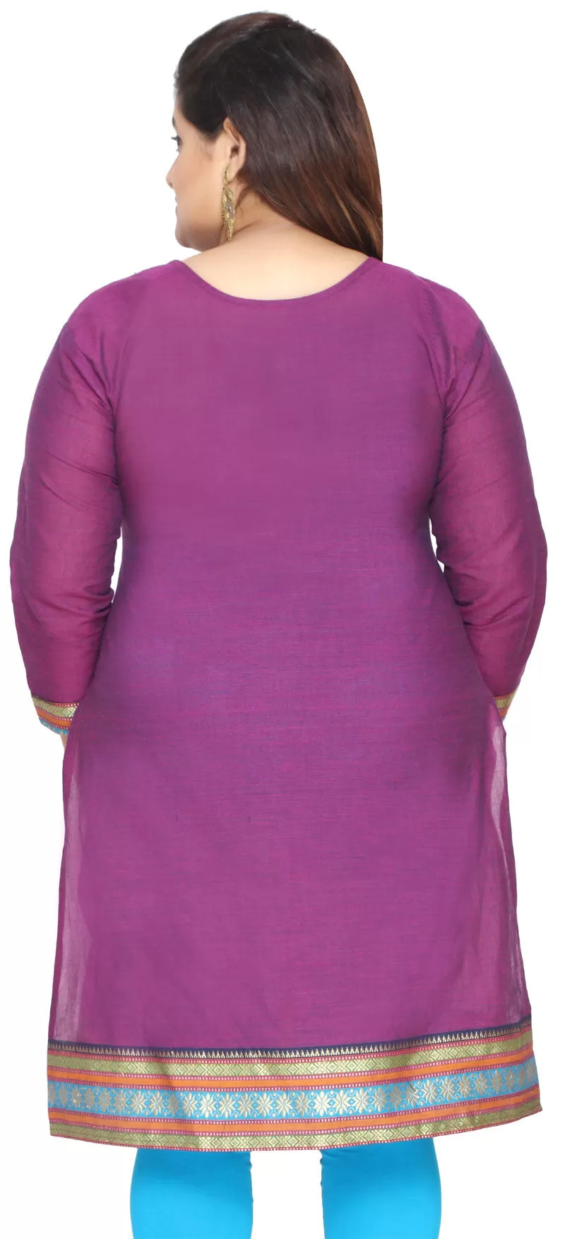 Long Kurti Womens Embroidered Plus Size Indian Clothes (Purple)