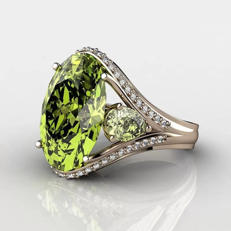 Luxury Female Big Oval Olive Green Peridot Ring