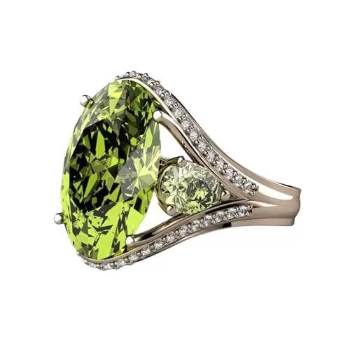 Luxury Female Big Oval Olive Green Peridot Ring