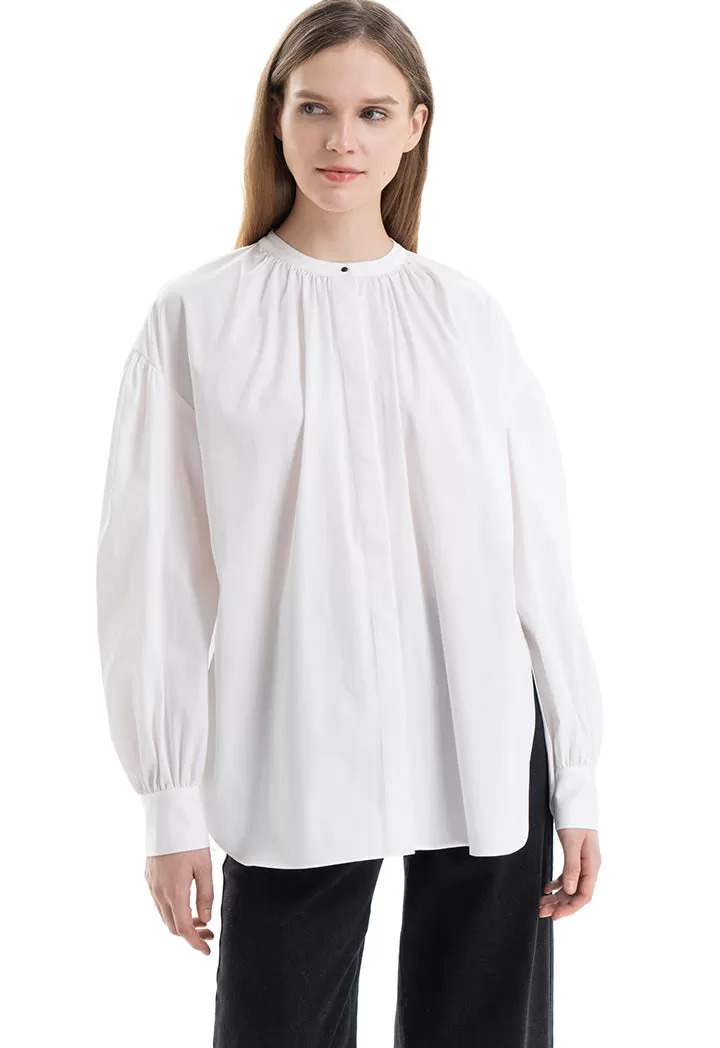 Mandarin Solid Side Slits Blouse