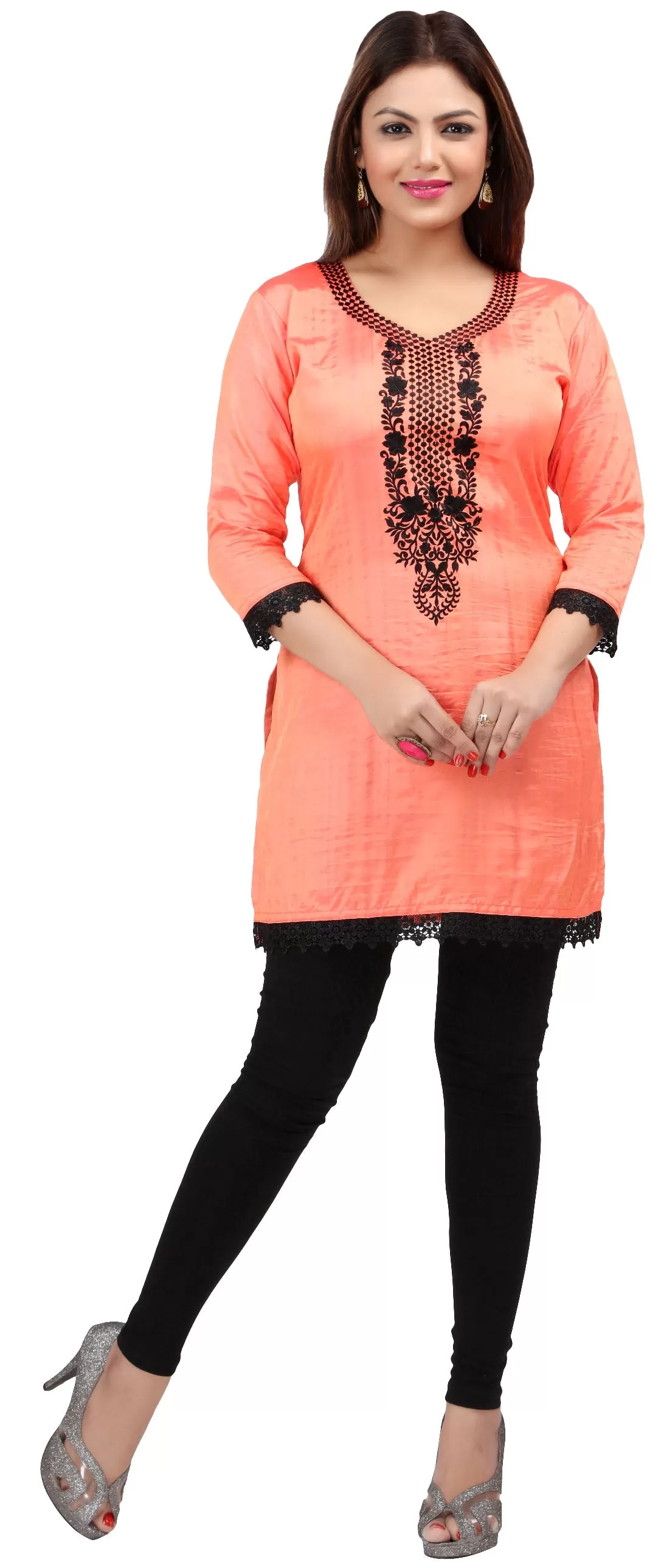 Maple Clothing India Women's Tunic Top Embroidered Kurti (Orange)