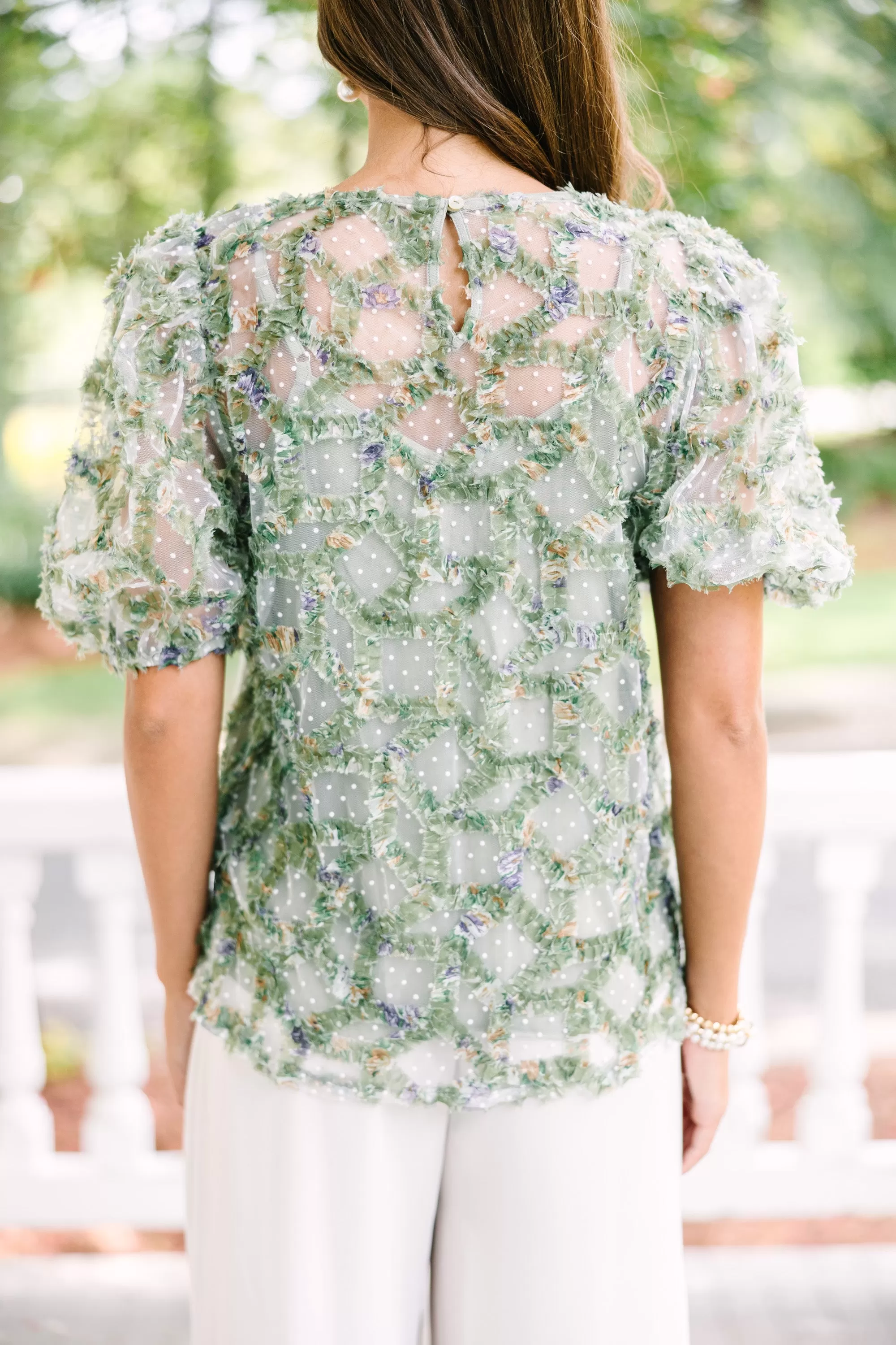 Meet In The Garden Olive Green Textured Floral Blouse