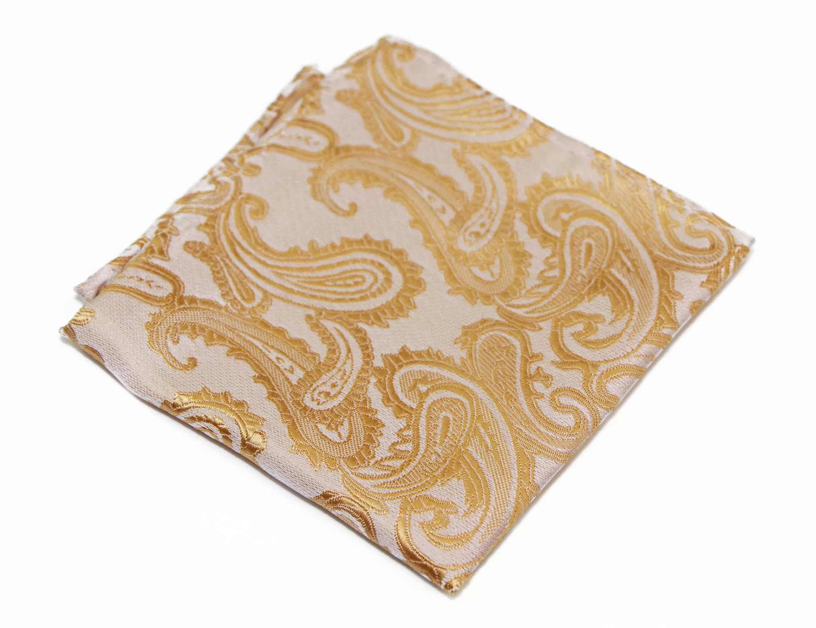 Mens Gold & Cream Paisley Pocket Square