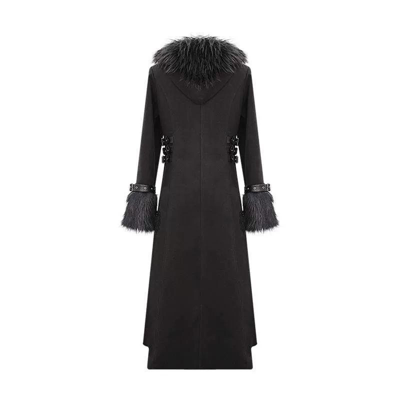 Men's Goth Fur Collar Hooded Woolen Overcoat