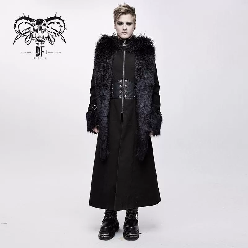 Men's Goth Fur Collar Hooded Woolen Overcoat