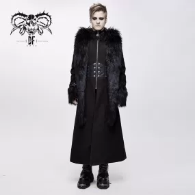 Men's Goth Fur Collar Hooded Woolen Overcoat