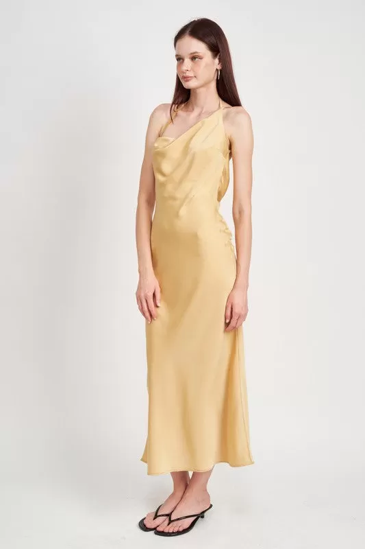 MIDNIGHT SUN SATIN MAXI BIAS DRESS