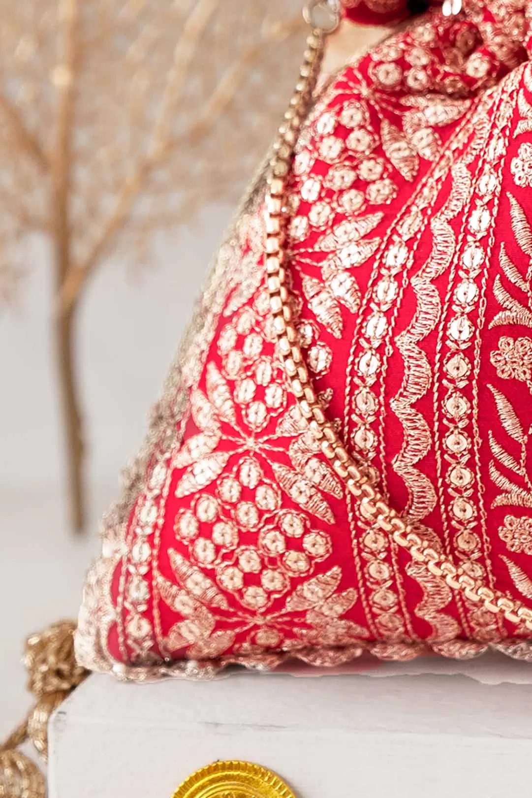 Mirai embroidered potli - Red