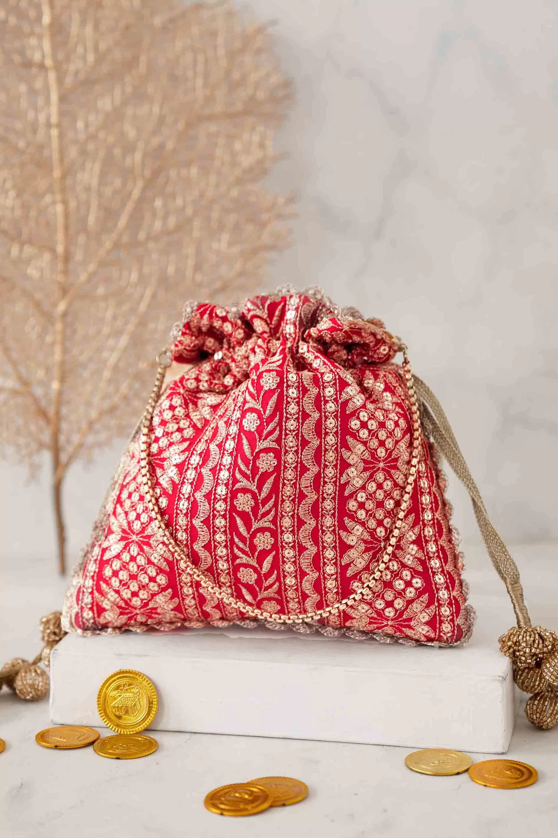 Mirai embroidered potli - Red