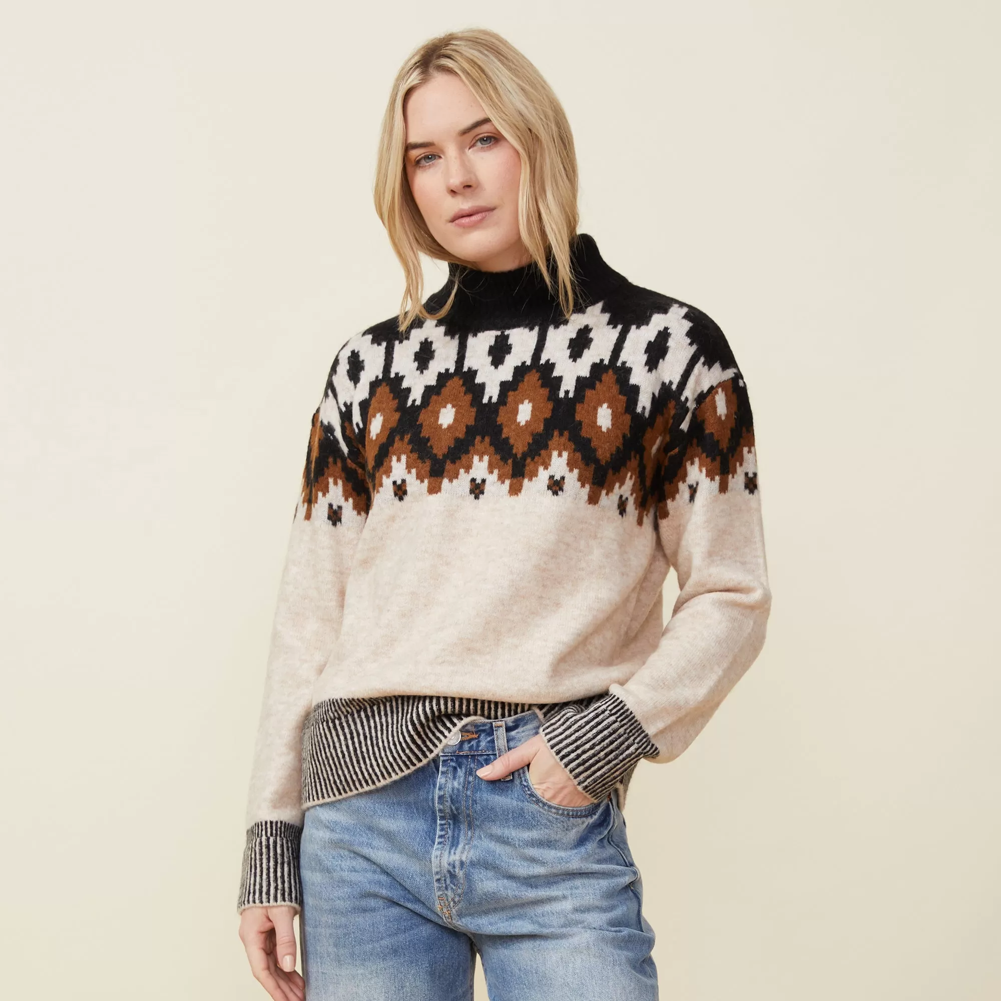 Mock Neck Fair Isle Sweater