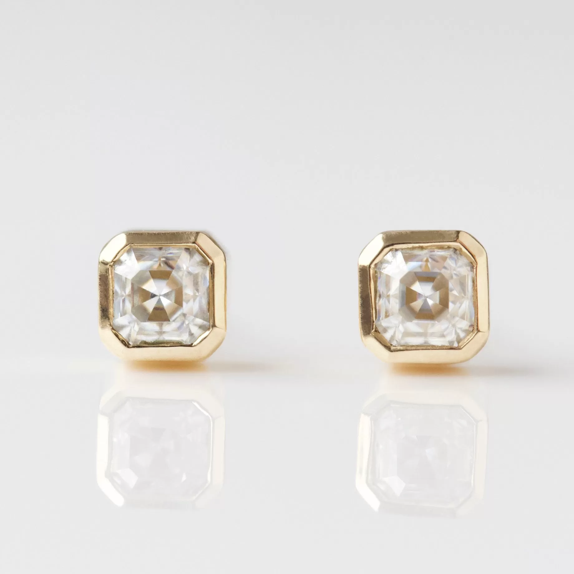 Moissanite Asscher Cut Bezel Set Stud Earrings