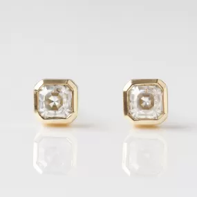 Moissanite Asscher Cut Bezel Set Stud Earrings