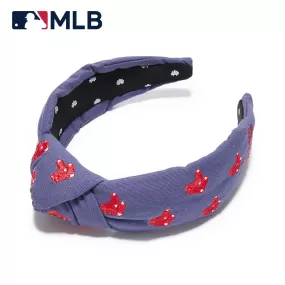 NAVY BOSTON RED SOX EMBROIDERED KNOTTED HEADBAND