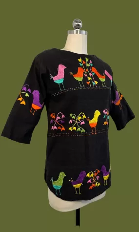 NICE FOLK 60s Embroidered Mexican Blouse by Nelly, Small