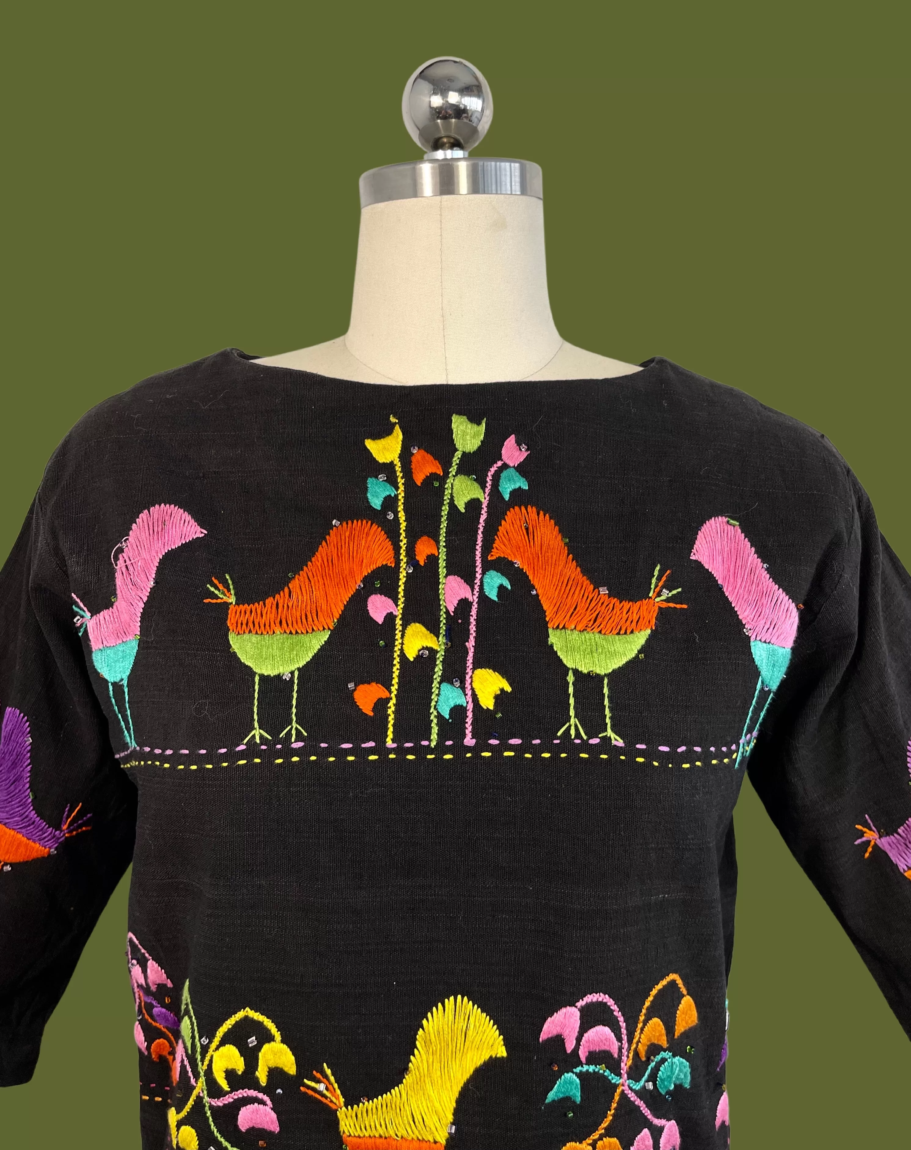 NICE FOLK 60s Embroidered Mexican Blouse by Nelly, Small