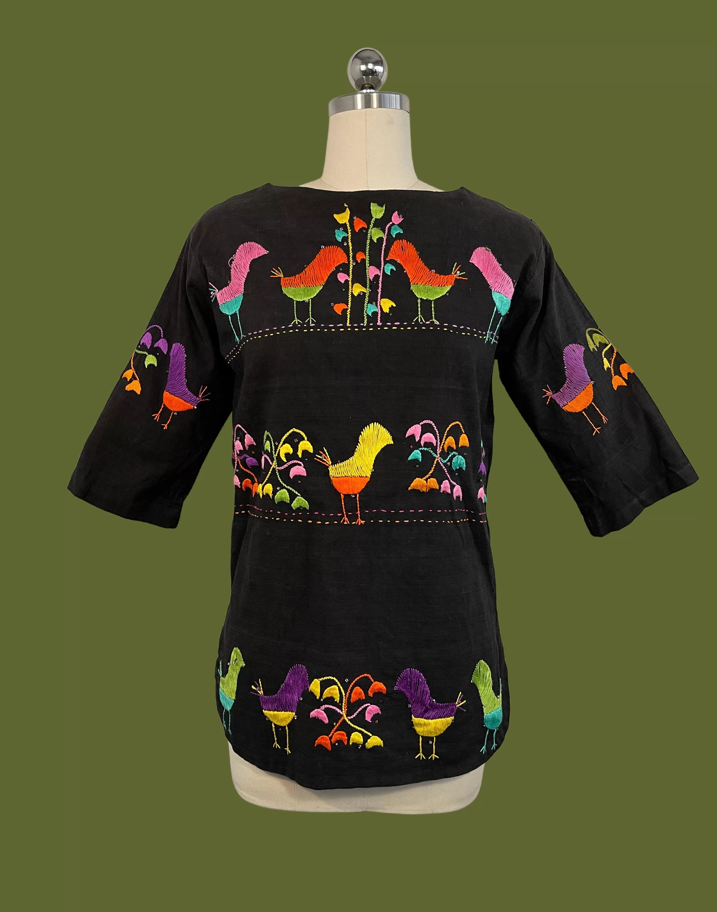 NICE FOLK 60s Embroidered Mexican Blouse by Nelly, Small