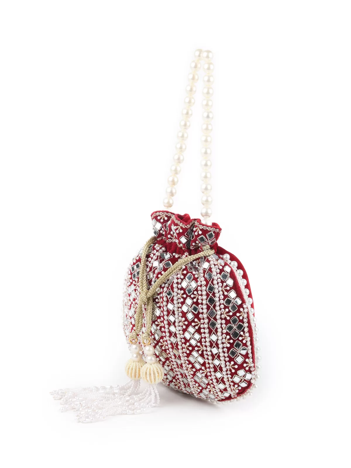 Odette Maroon Embroidered Potli Bag For Women