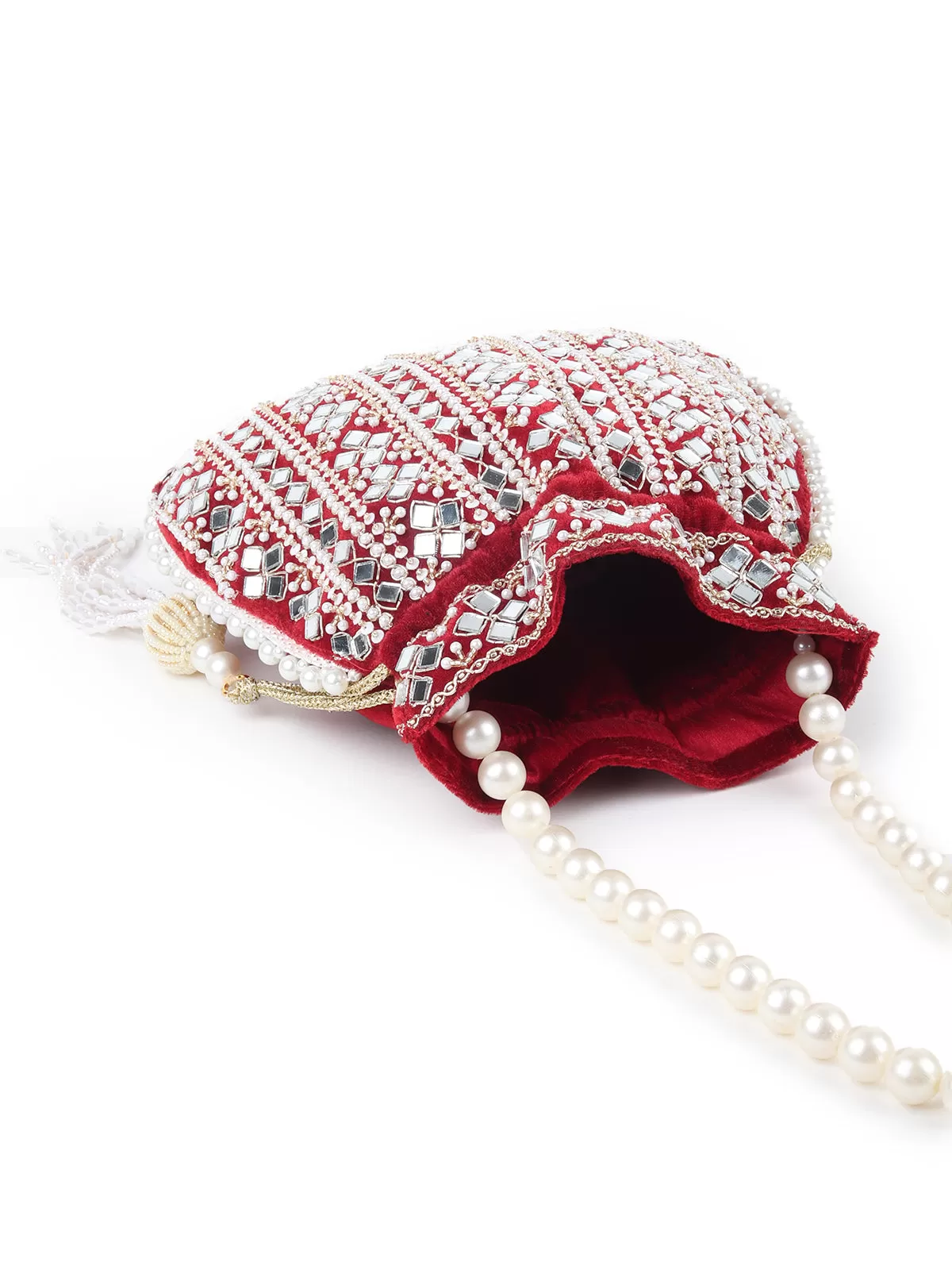 Odette Maroon Embroidered Potli Bag For Women