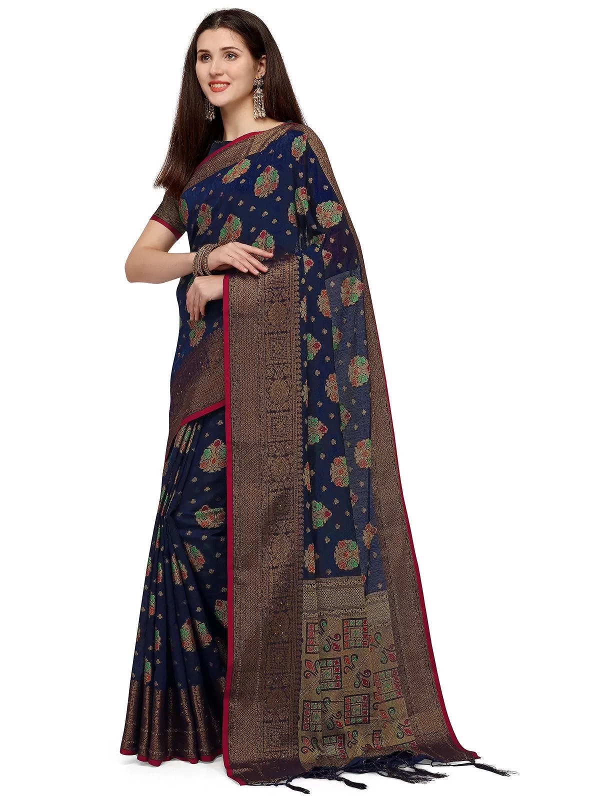 Odette Women Banarasi Silk Saree With Unstitched Blouse