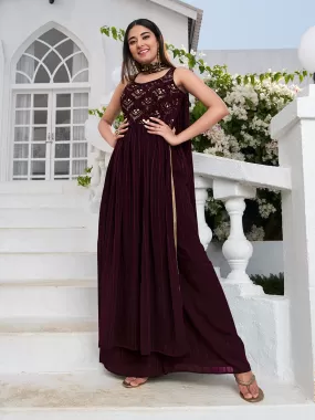 Odette Women Beautiful Embroidered Purple Georgette Semi Stitched Gown