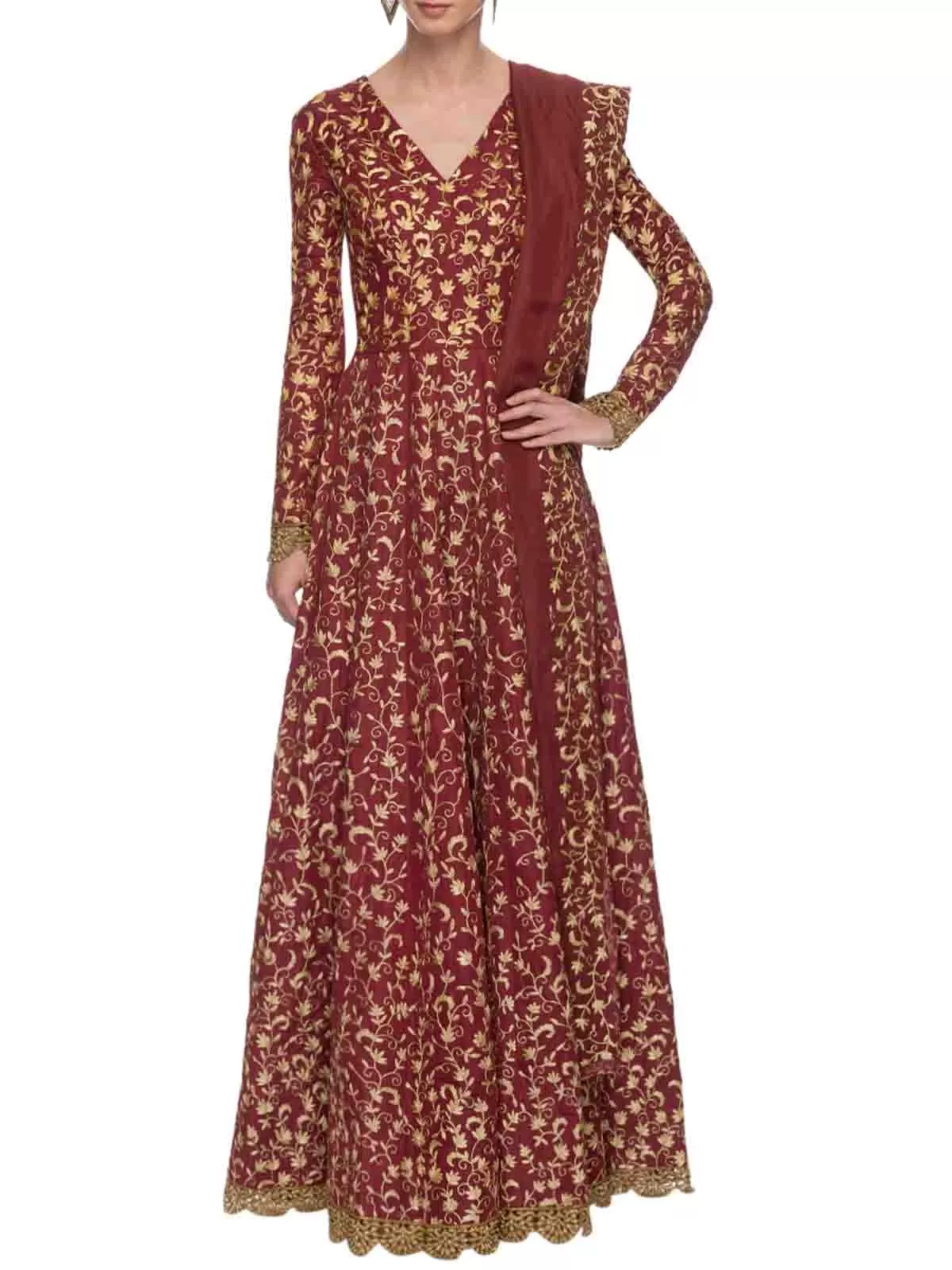 Odette Women Gorgeous Maroon Semi Stitched Gown