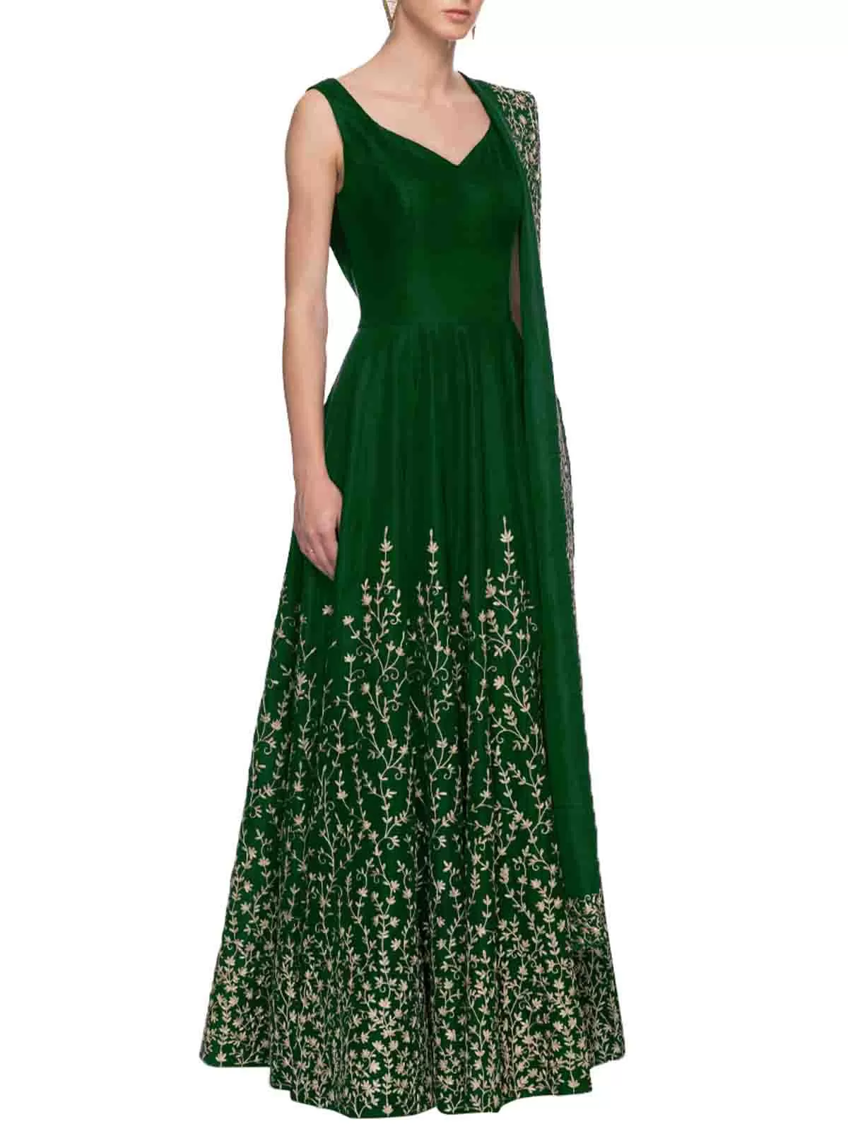 Odette Women Modern Green Semi Stitched Gown