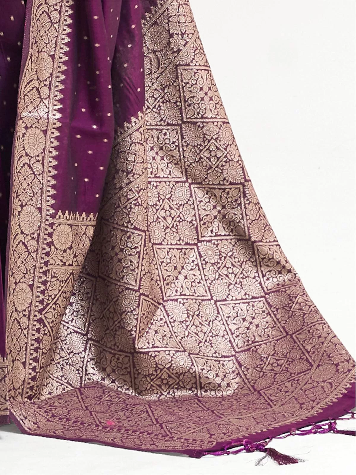 Odette Women Violet Festive Silk Blend Woven Design Saree With Unstitched Blouse