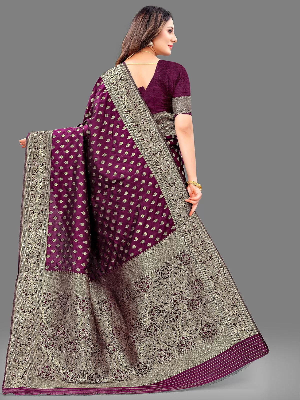 Odette Women Violet Silk Blend Woven Saree With Unstitched Blouse