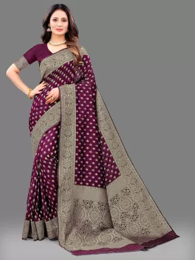 Odette Women Violet Silk Blend Woven Saree With Unstitched Blouse