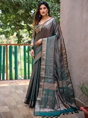 Odette Women's Teal Silk  Saree with unstitched Blouse