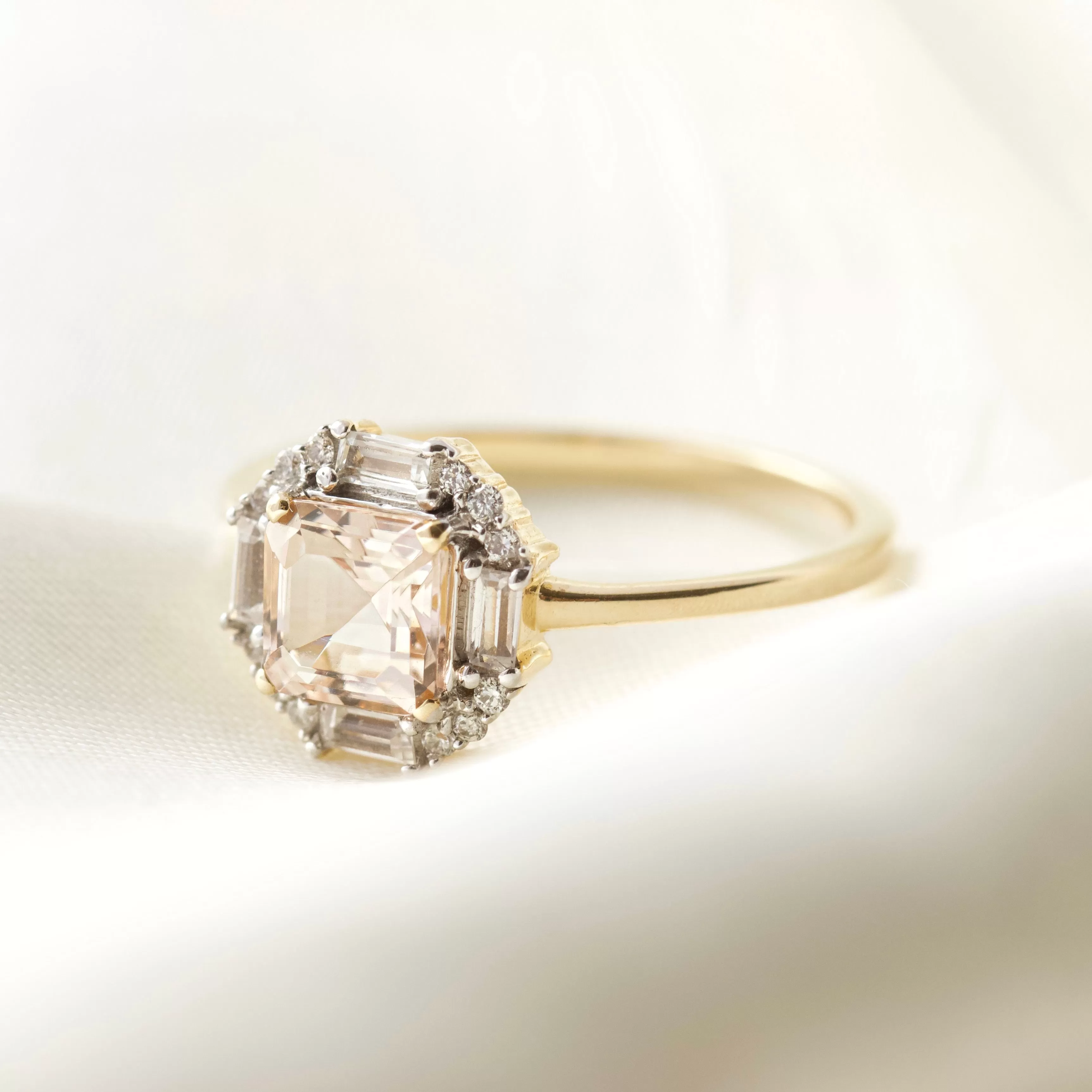 Ophelia Morganite, Sapphire and Diamond Ring