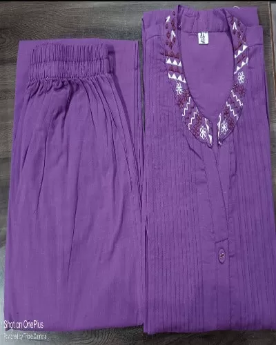 Pastel Purple Monochrome Cotton Kurti With Afghani Pant Set