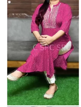 Pink Bandhani Cotton Kurti