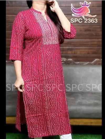 Pink Bandhani Cotton Kurti