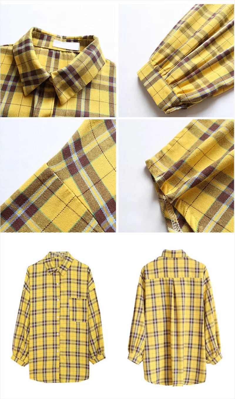 Plaid Buttoned Shirt With Lantern Sleeves