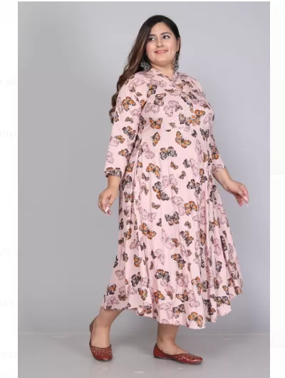 Plus Size Designer Butterfly Floral  Anarkali Kurti