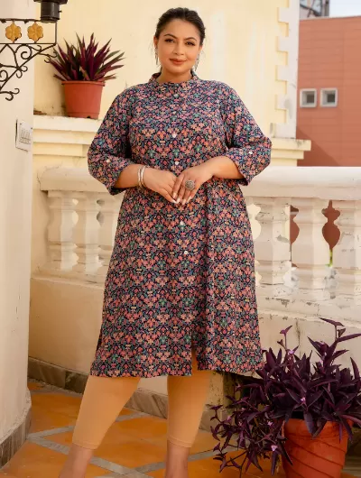 Plus Size Multicolor Cotton Kurti